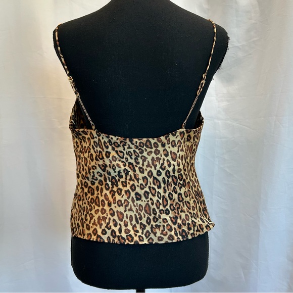 Zara camel brown leopard cheetah draped cowl neck camisole tank top blouse M - Picture 7 of 13